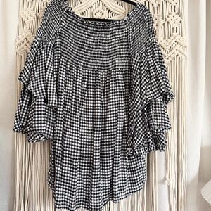 Truth NYC Black Gingham Off The Shoulder Flutter Sleeve Dress Size Large GUC